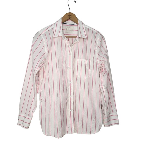 J. Crew | Pink Stripe Classic Fit Washed Cotton Poplin Button Down Shirt Size 6 - Picture 2 of 10